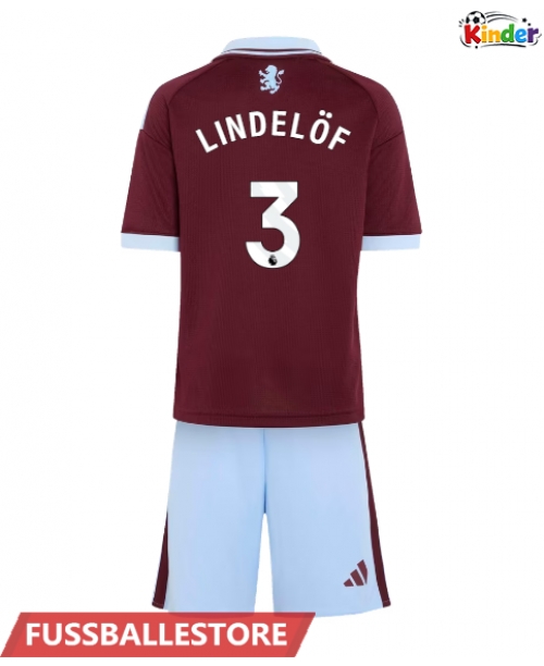 Günstige Aston Villa Victor Lindelof #3 Heimtrikotsatz Kinder 2026-27 Kurzarm (+ Kurze Hosen)